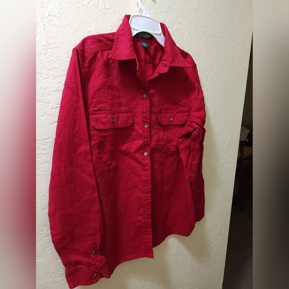 Lauren Ralph Lauren 100% Linen Long Sleeve Blouse